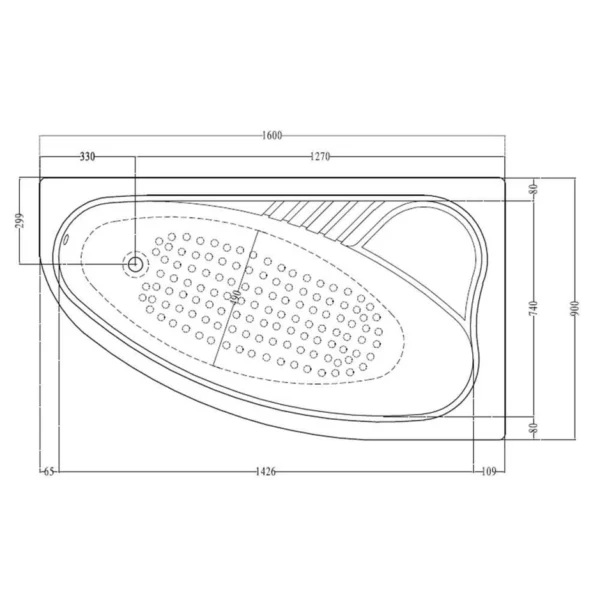 بانيو جرين لاند الطيب يمين او شمال مقاس 160×90 سم شاسية بالجانب